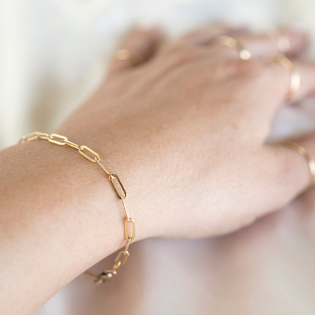 Gold Rectangle Bracelet, 14k Gold Bracelet, Simple Gold Bracelet, Chain and Link Bracelet, Bracelet, Chain Bracelet, Dainty Bracelet