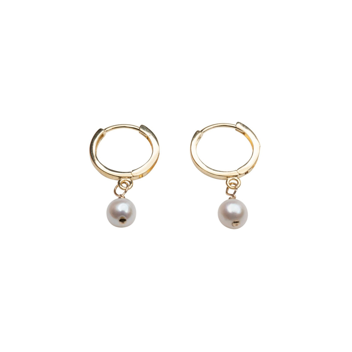 14k Pearl Huggie Hoops